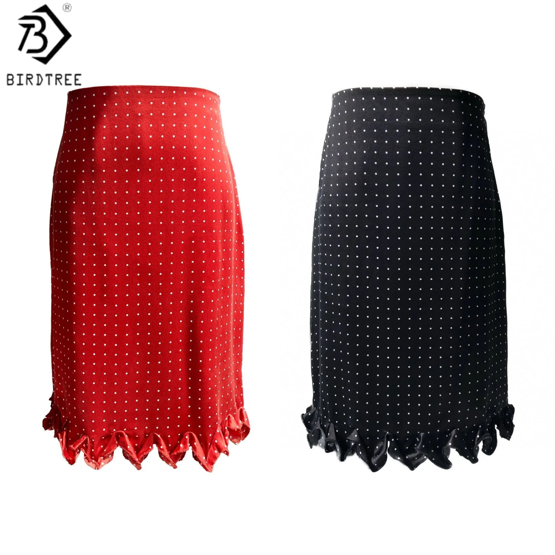 

Юбка BirdTree 19 мм из 100% тутового шелка в горошек, женская однотонная атласная юбка с эластичной резинкой на талии, черная, красная, новинка 2025 D57020JF
