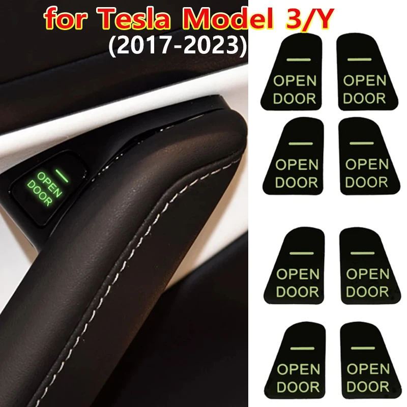 Luminous Open Door Button Stickers For Tesla Model 3 Y 2023 Armrest Window Lift Button Switch Light Cover Reminder Accessories