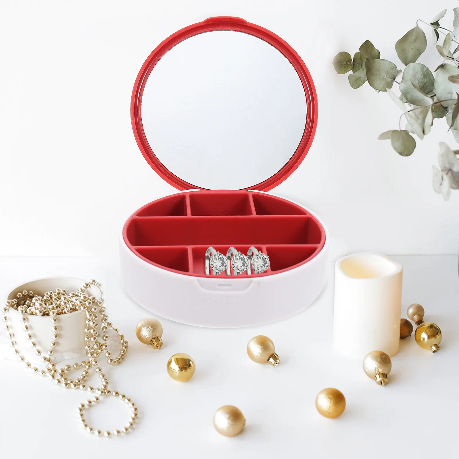 

ABS Plastic Round Multi-Grid Jewelry Storage Box Portable Travel Jewelry Case for Women Girls Earrings Rings Necklace Organizer