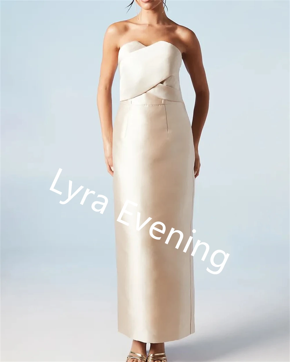 Vestido de noche de satén marfil elegante personalizado, sin tirantes, sin mangas, vestido de fiesta con lazo, vestidos para ocasiones especiales de alta calidad