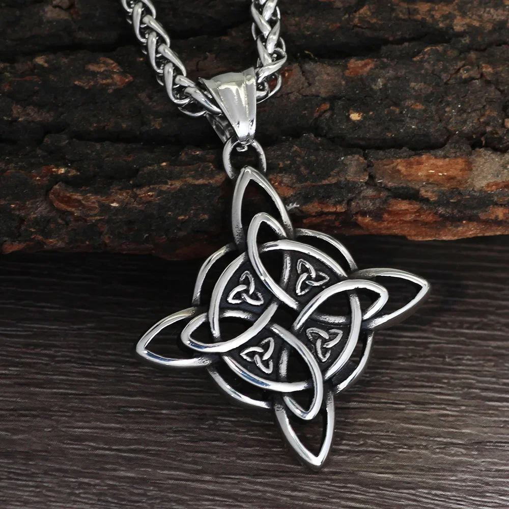 Vintage Stainless Steel Viking Celtics Knot Pendant Necklace Men's Chain Nordic Odin Trinity Necklace Amulet Jewelry Wholesale