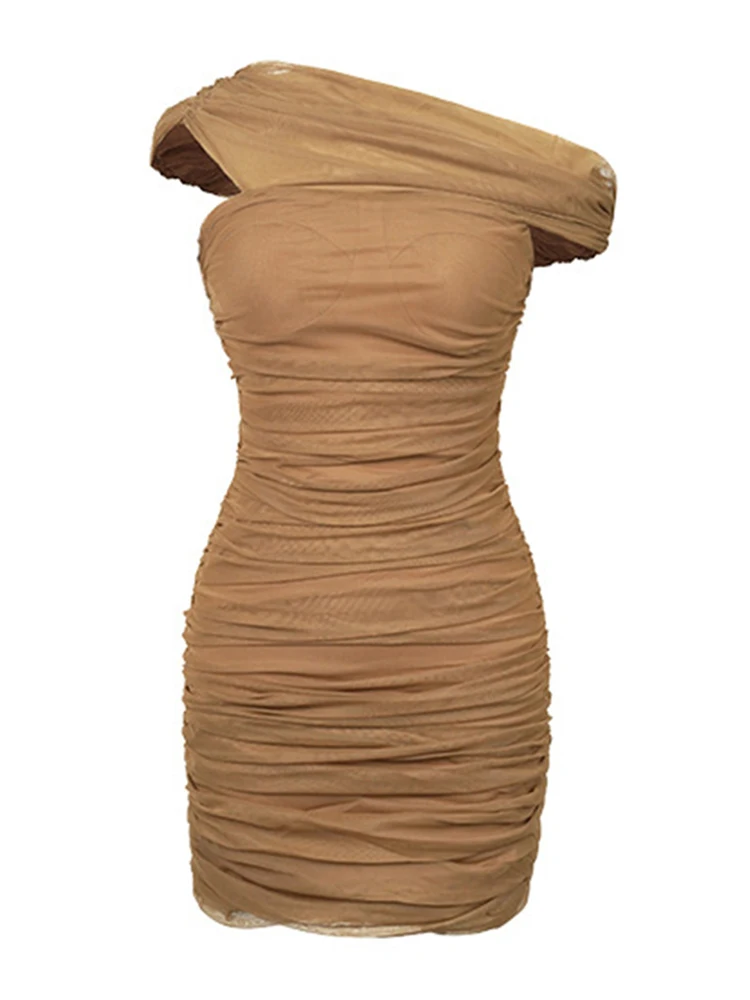 Robe de soirée courte en maille pour femmes, élégante, Sexy, épaules dénudées, moulante, Slim, Mini fête, extensible, été
