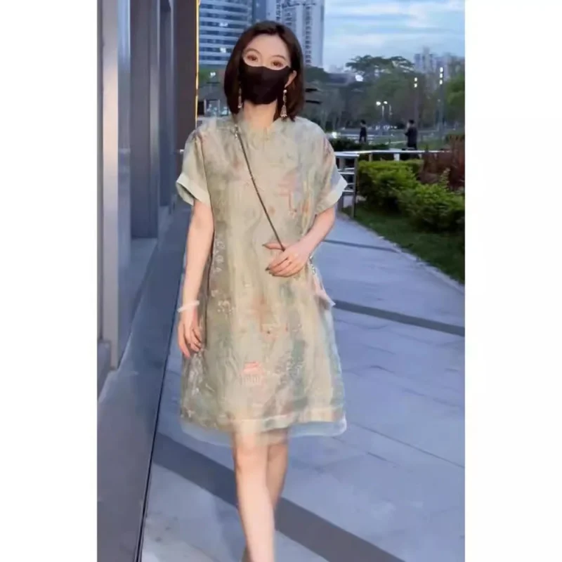 2515 Women's Clothing Summer New Elegant Young Fashion High Sense National Style Improved Cheongsam D