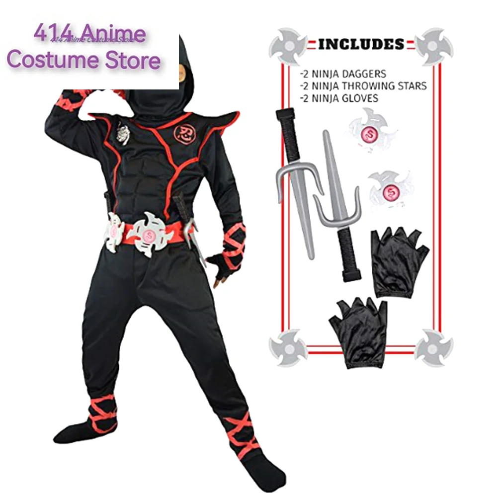 Boys Ninja Deluxe Costume for Kids with Weapon Accessories Kids Kung Fu Ninja Outfit Halloween Ideas Gifts with Bayonet Toys