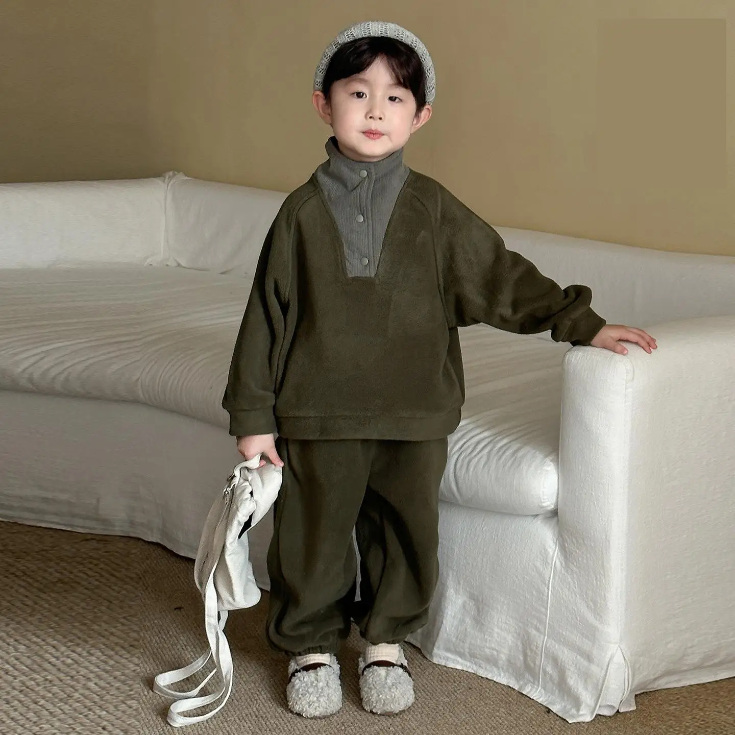 2025 شتاء جديد الأطفال الملابس الدافئة مجموعة الفتيان الفتيات بلوزة من الصوف + عرق السراويل 2 قطعة دعوى الاطفال زائد المخملية ملابس سميكة #5