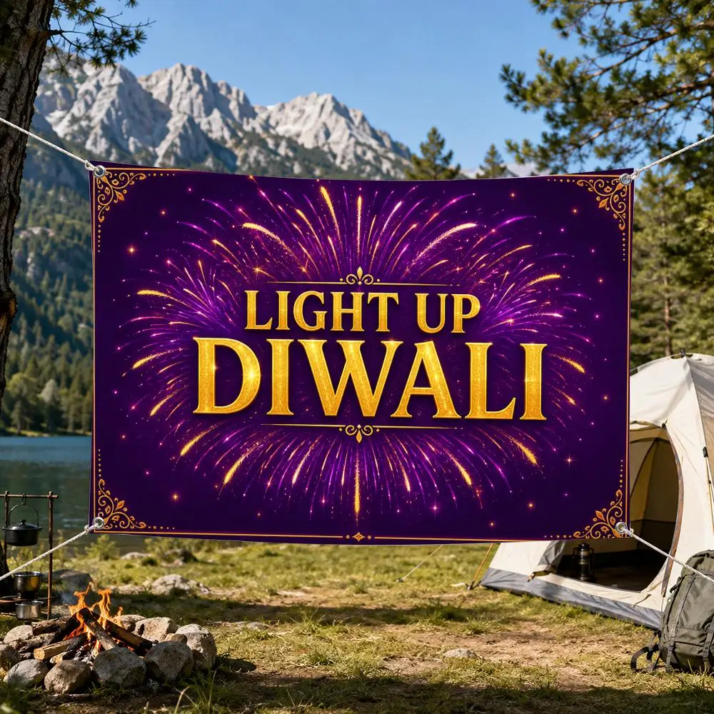 Light Up Diwali Banner Flags Aesthetic Wall Tapestry Printed Wall Hanging Living Room Party Outdoor Decor