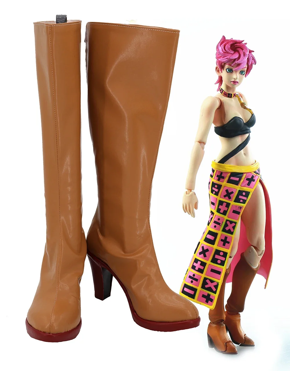 

JoJo's Bizarre Adventure Golden Wind Trish Una Cosplay Boots High Heel Brown Shoes Custom Made Any Size