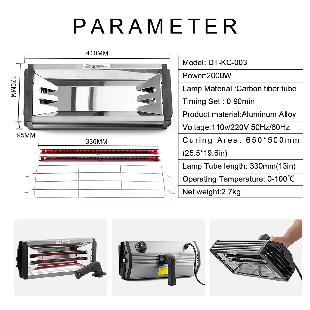 DATOU BOSS 2000W Infrared Paint Car Drying Lamp Shortwave Heating Paint Lamp with Liftable Bracket Drying Light for Car Body