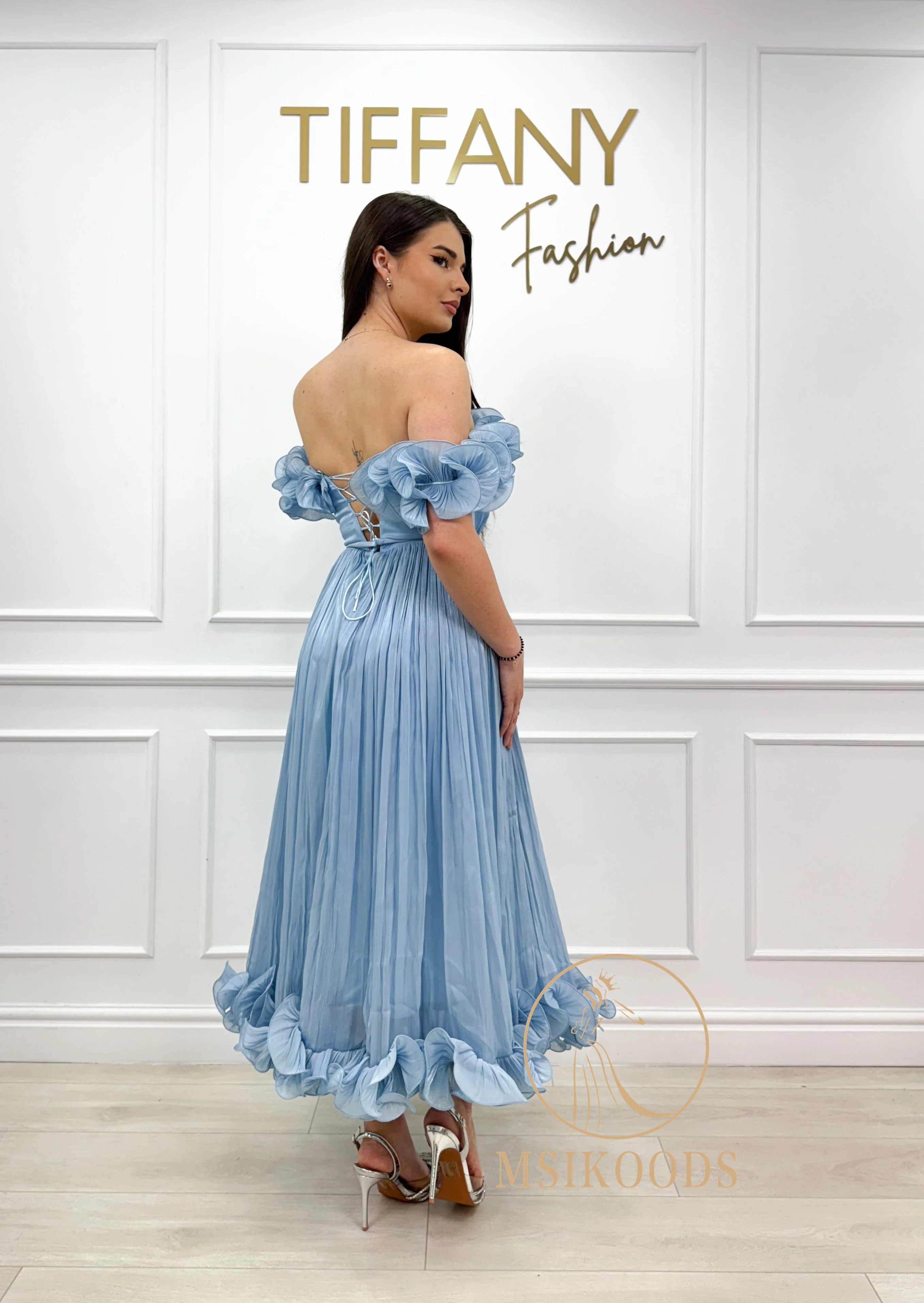 Sukienki wieczorowe Msikoods dla kobiet na przyjęcie urodzinowe Luksusowe sukienki 2025 dla nastolatek z odkrytymi ramionami, kwiatowe, z falbanami, na studniówkę, szyte na miarę