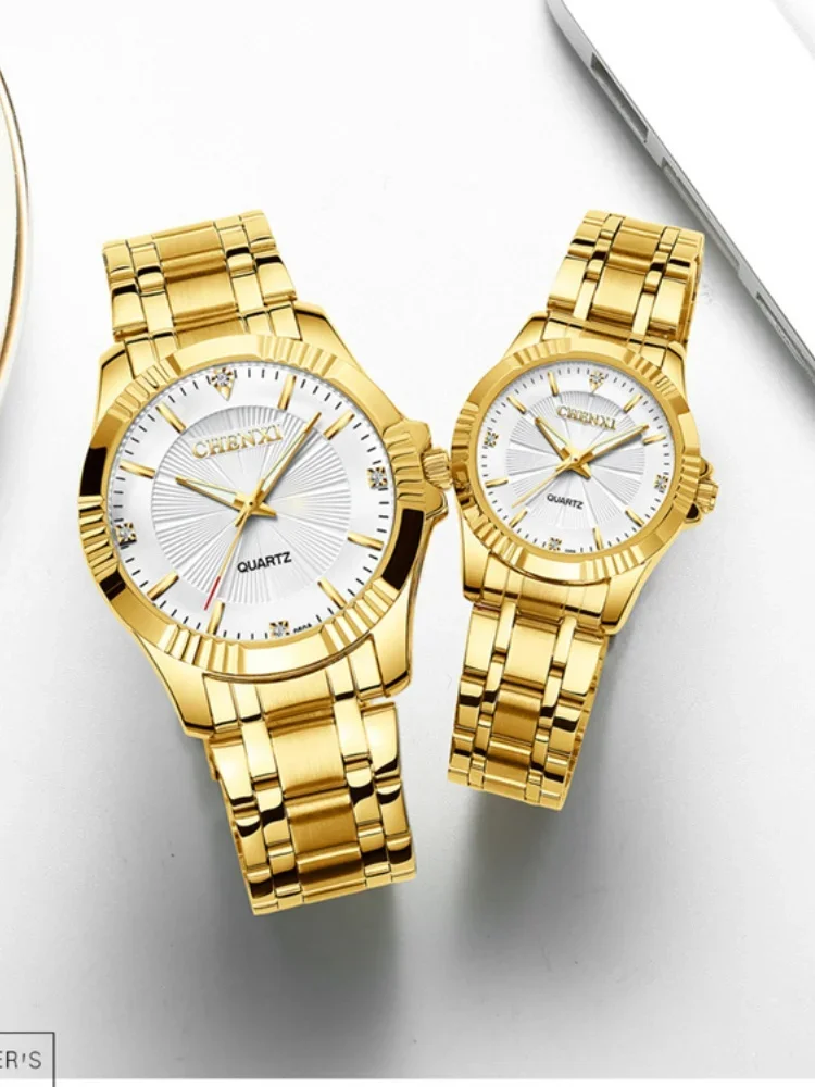 Chenxi 050a Merk Luxe Gouden Jurk Horloges Roestvrij Staal Unieke Gouden Vrouw Mannen Business Quartz Polshorloge Waterdicht