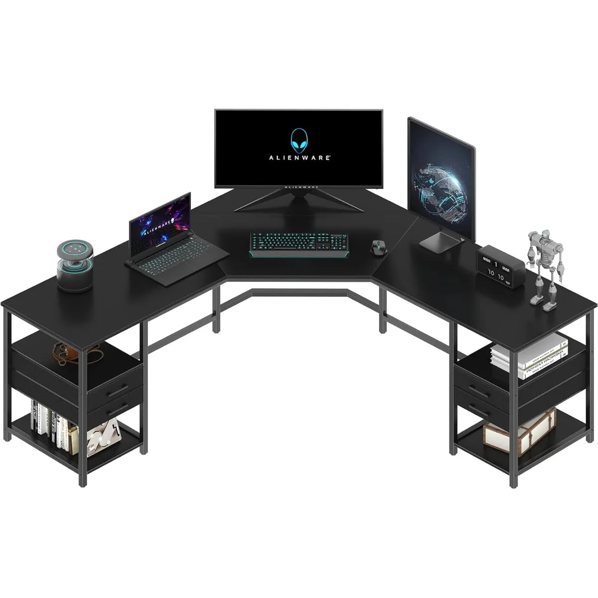 L Shaped Desk with 4 Drawers & 4 Shelves, Corner Desk Computer Desk with Storage, Studying Gaming Writing Table for Home Office