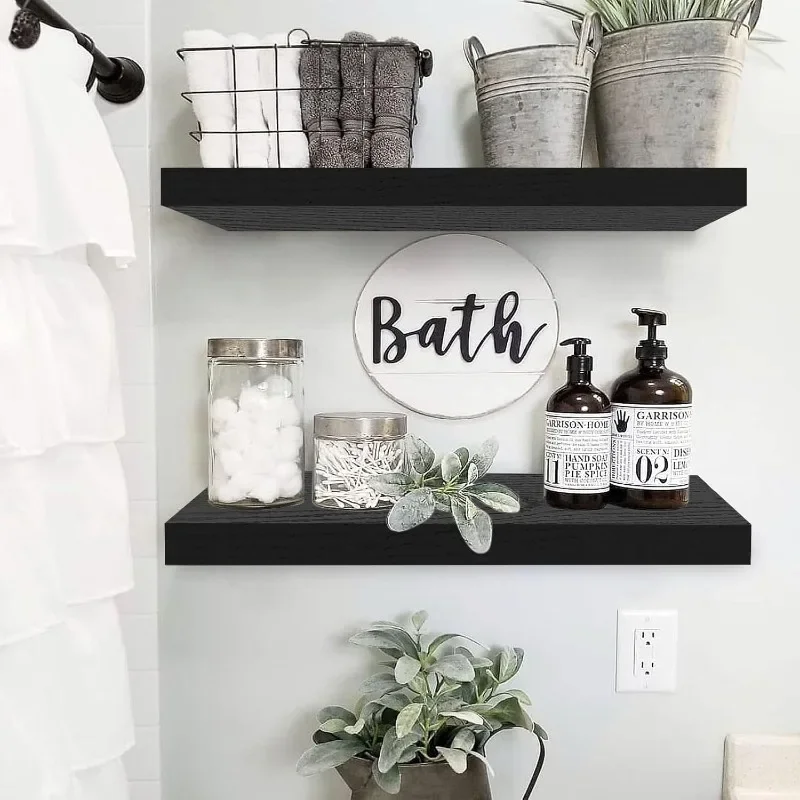 Bathroom Shelves 24 inches Long Wall Shelf 24 x 9 inch Set of 2, Black (008-60B)