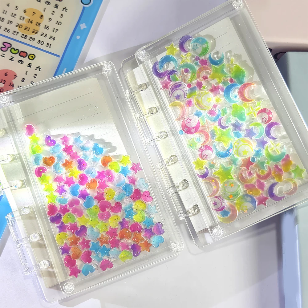 Transparent Acrylic Notebook DIY A7 Notebook Flowing Heart/Moon/Star Diary Book Loose-leaf Notebook Quicksand Students Supplies