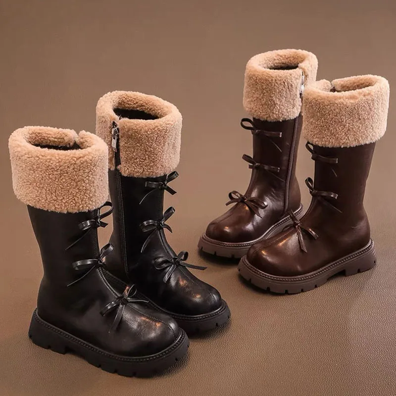 Faux Fur Winter Long Boots For Girls Thick Warm Plush Snow Boots For Teenager Girls Korean Style Knee Length Fashion Boots