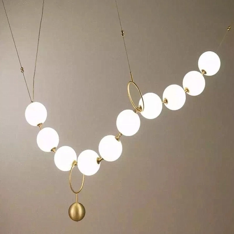 

2025 Europe Luxury Necklace Shape Pendant Light Magic Bean Chandelier White Glass Ball Hanging Lamp for Home