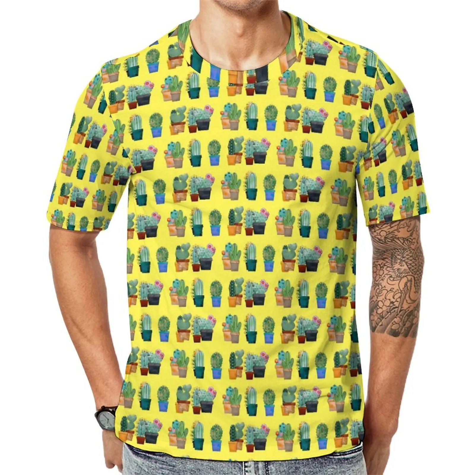 Plus Size T Shirt Summer Assorted Cactus T-Shirts Plants Print Aesthetic O Neck Tee Shirt Men Trendy Graphic Top Tees