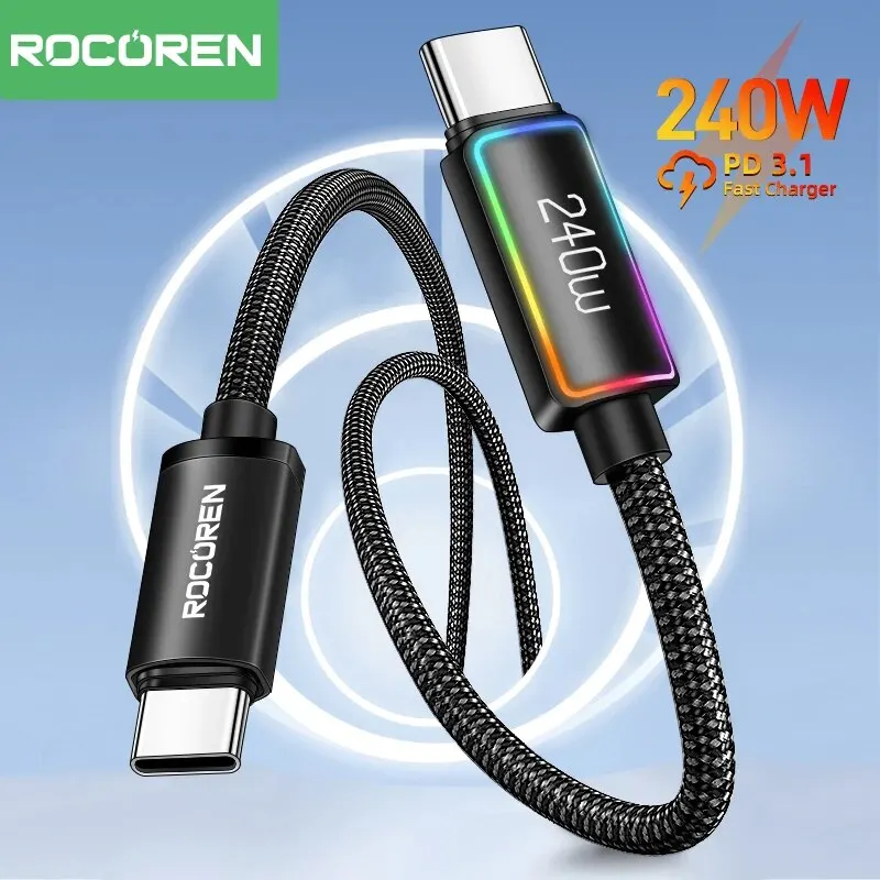 Rocoren 240W 5A USB Type C Cable Fast Charging PD 3.1 USBC Type-C Quick Charging Date Cord For Samsung S23 Ultra Xiaomi Laptop