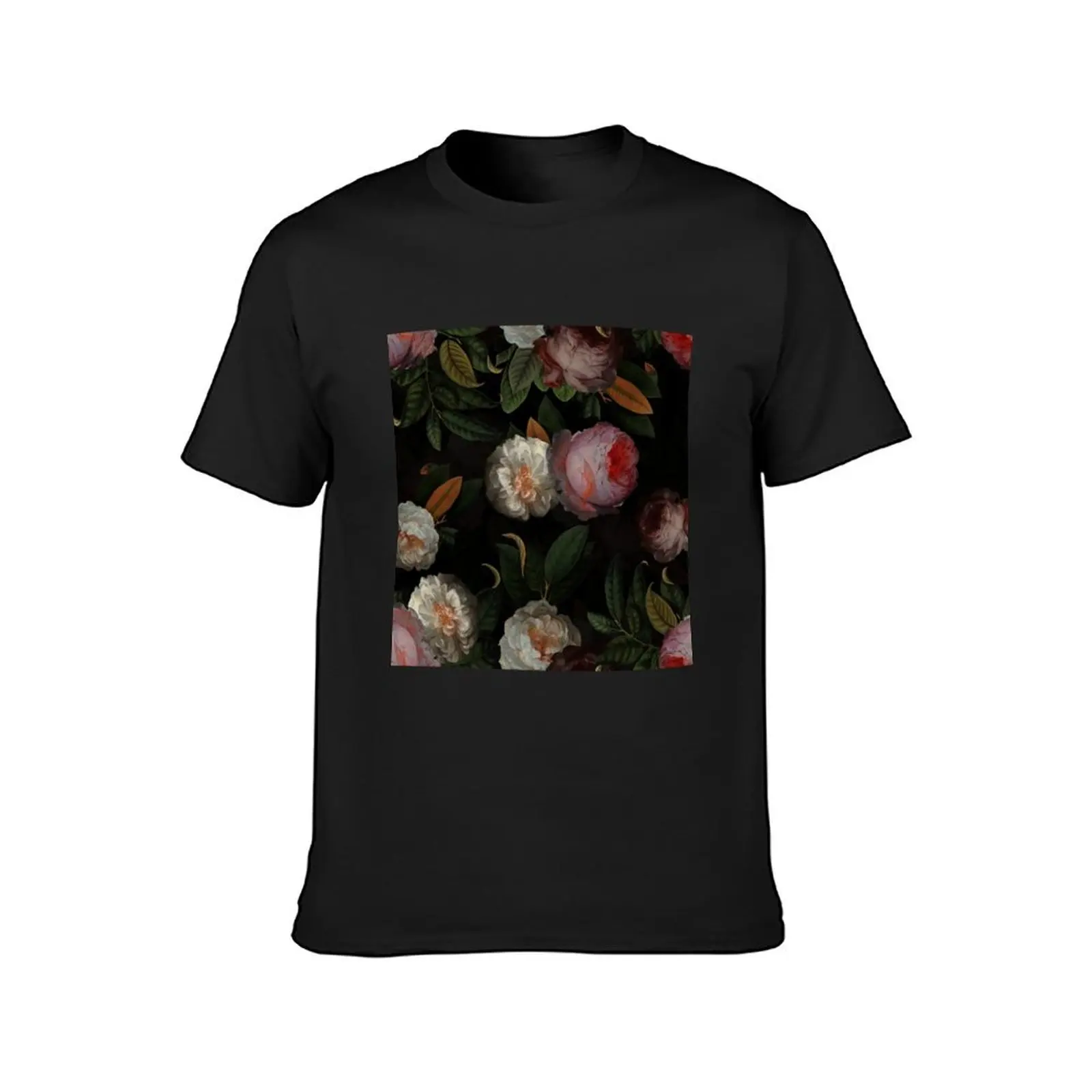 Black Jan Davidsz. de Heem Vintage Roses Flowers Botanical Night Garden T-Shirt sublime Blouse cute tops mens cotton t shirts