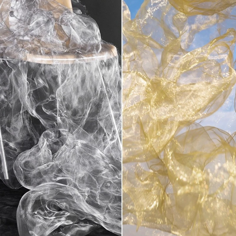 Metallic Wire Mesh Fabric Gold Silver Cloud Tulle Stiff Artistic Backdrop Decor Home Handmade Festive Designer Crafts Materials
