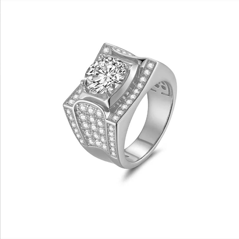 

European and American S925 sterling silver ring, unique and high-end square 3-carat moissanite ring for men, starlight ring, per
