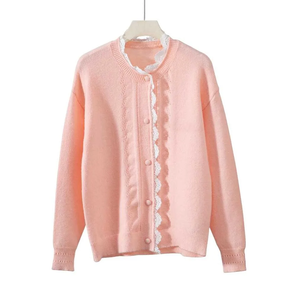 Women's Clothing Solid Color Knitted Cardigan Hollow Out Long-sleeved Single-breasted Sweater Jacket Simple Style All-match Slim 5