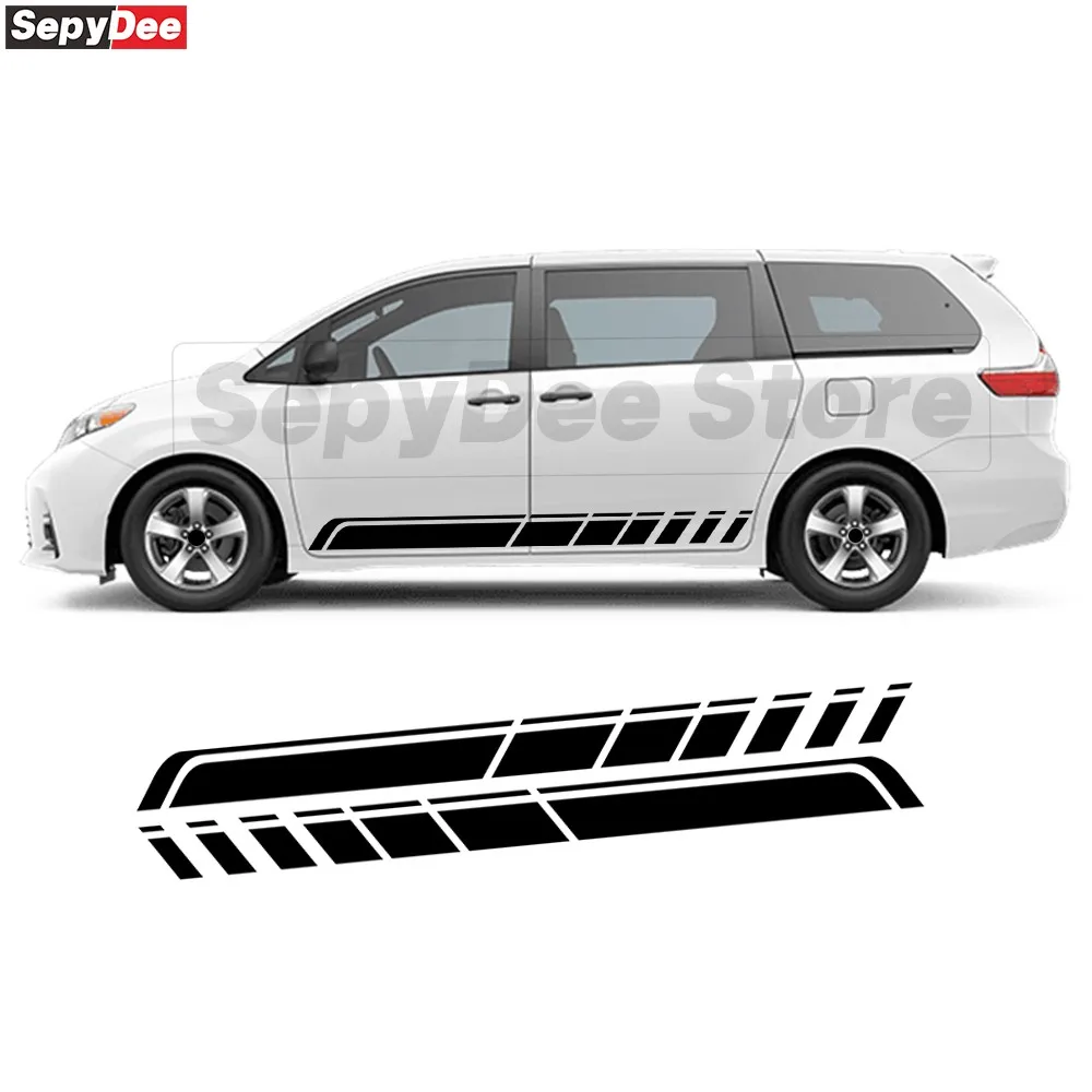 

2 шт., наклейка на боковую юбку автомобиля для Toyota Sienna, гоночные полосы, декор для кузова, виниловая наклейка, автомобильные аксессуары