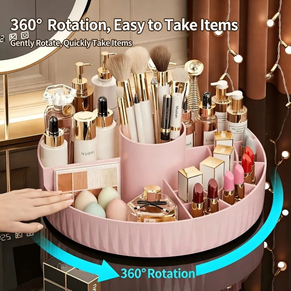 

360° Rotatable Cosmetic Storage Box Large Capacity PP Desktop Shelf Household Multi - Compartment Open Grid Organizer
