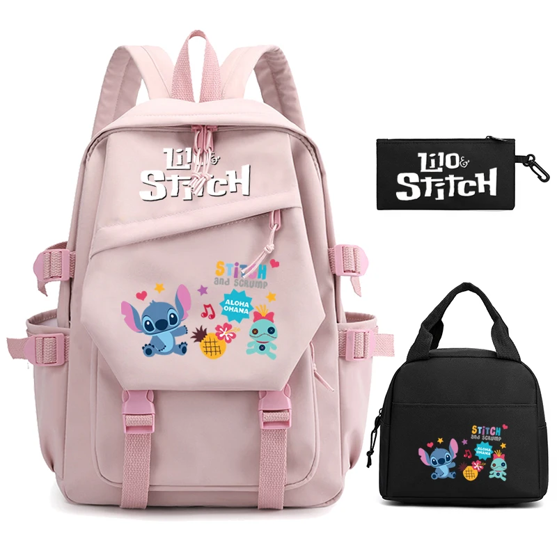 

3Pcs/set Disney Lilo Stitch Anime Backpack Student Teenage Lunch Bag Girl Back To School Backpack Women Rucksack Mochila Escolar