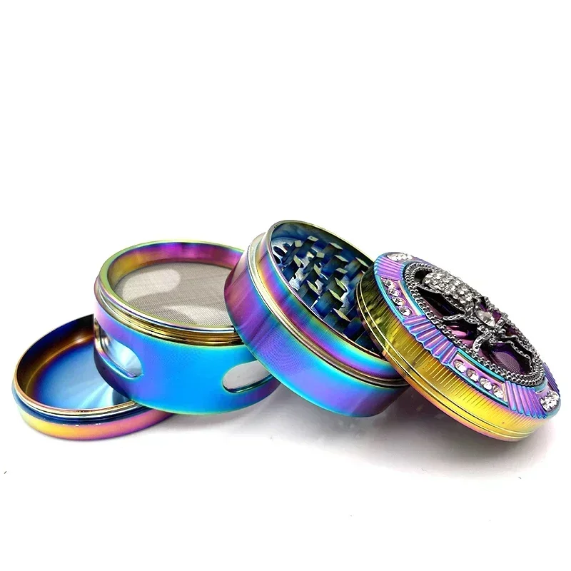 Tobacco Grinder Spider Shape 4 Layers 63mm Rainbow Color Zinc Alloy Herb Grinders Kitchen Crusher