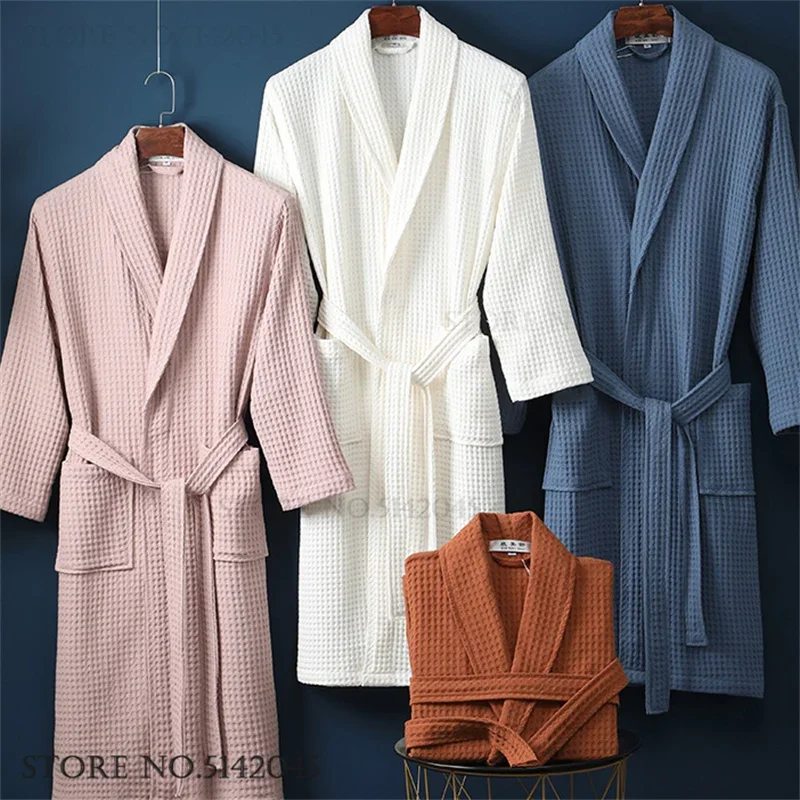

New Couple Sleepwear Robe Cotton Waffle Kimono Bathrobe Gown Yukata Adult Lounge Wear Loose Casual Home Dress Negligee Pajama
