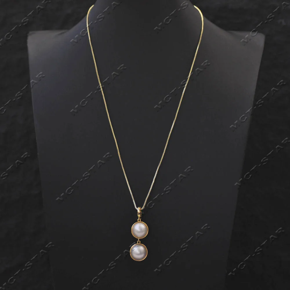 

MCT·STAR Double 12mm Round Real White South Sea Mabe Pearl CZ Pendant (Z14421)