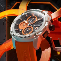 Mark Fairwhale 4360 Fashion Watches for Men Orange Quartz Silicone Strap Waterproof Sports Chronograph Mens Watch Montre Homme