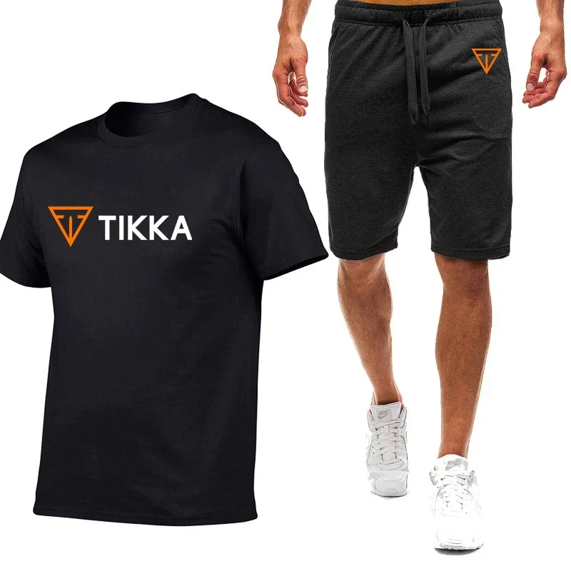 Tikka By Sako Finland Firearms Logo 2024 Men's New Cotton Short Sleeve T-shirt + Shorts Casual Sportswear Fitness Jogging Suits