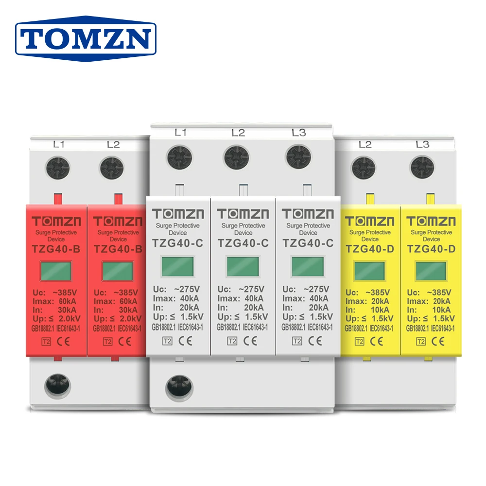 AC SPD 3P 10-20KA 20-40KA 30-60KA 275V 385V House Surge Protector Protective Low-voltage  Arrester Device