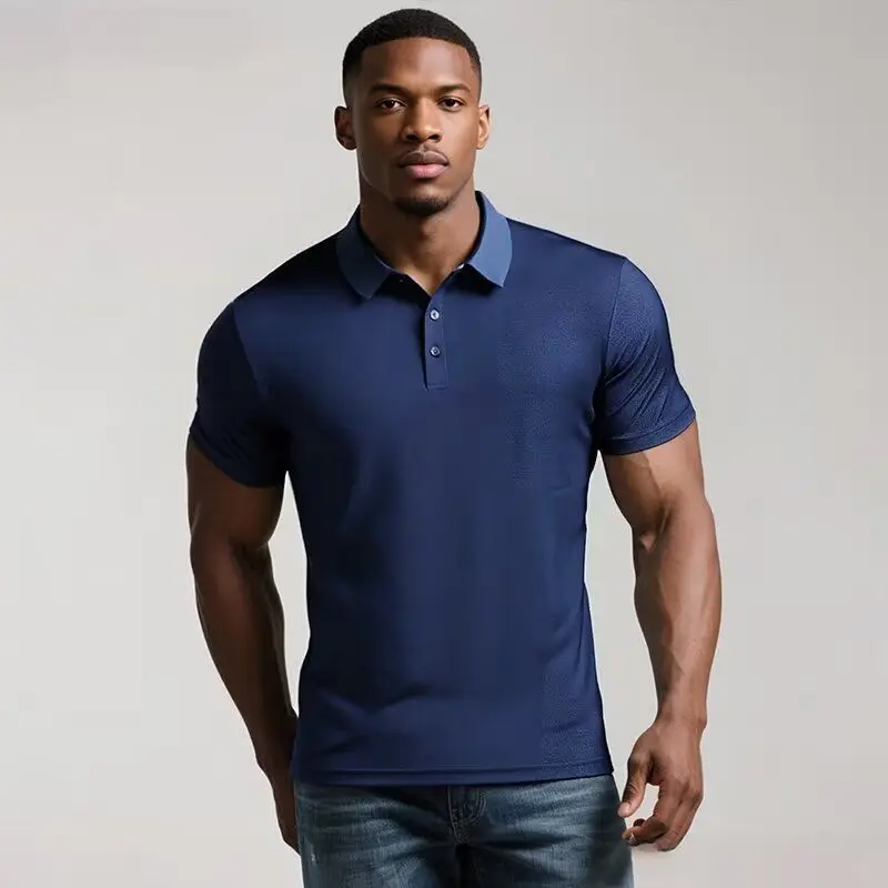 Fashion 2026 Sports Pearl Mesh Quick-drying Polo Shirt Muscle Men Slim-fitting Short-sleeved T-shirt Tight-sleeved Fitness Top