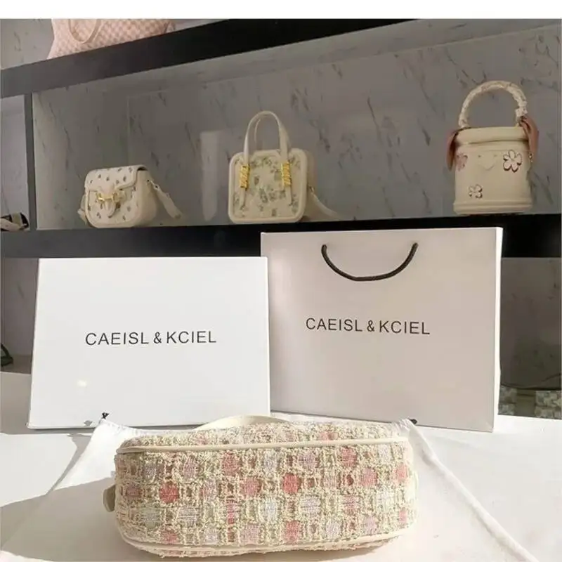 Sweet Pink Woven Crescent Underarm Bag Women Retro Color Block Shoulder Bags Ladies Elegant Fashion Casual Commute Handbag 2025