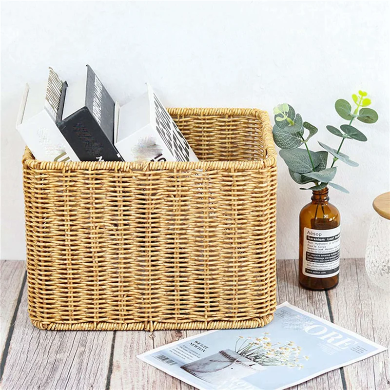 

ABWR-2X Storage Basket Hand-Woven Rattan Wicker Basket Desktop Organizing Box Various Item Arrangement Nesting Basket S
