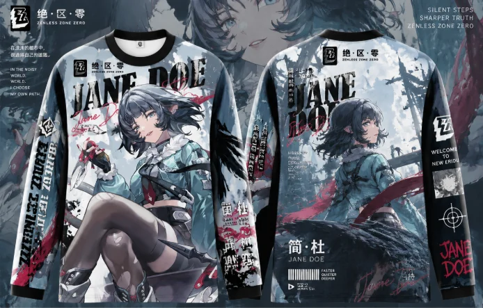 Zenless Zone Zero Jane Doe Long‑Sleeve  Full Print Anime Game Character Double‑Sided Graphic Unisex Casual Streetwear Tops