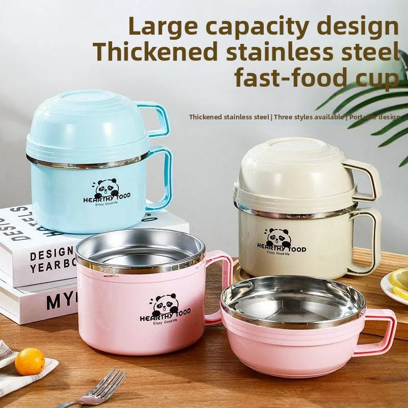 

Large Capacity Stainless Steel 304 Noodle Bowl with Lid Easy to Wash Student Dormitory Rice Bowl Thermal Lunch Box Adult Fast...