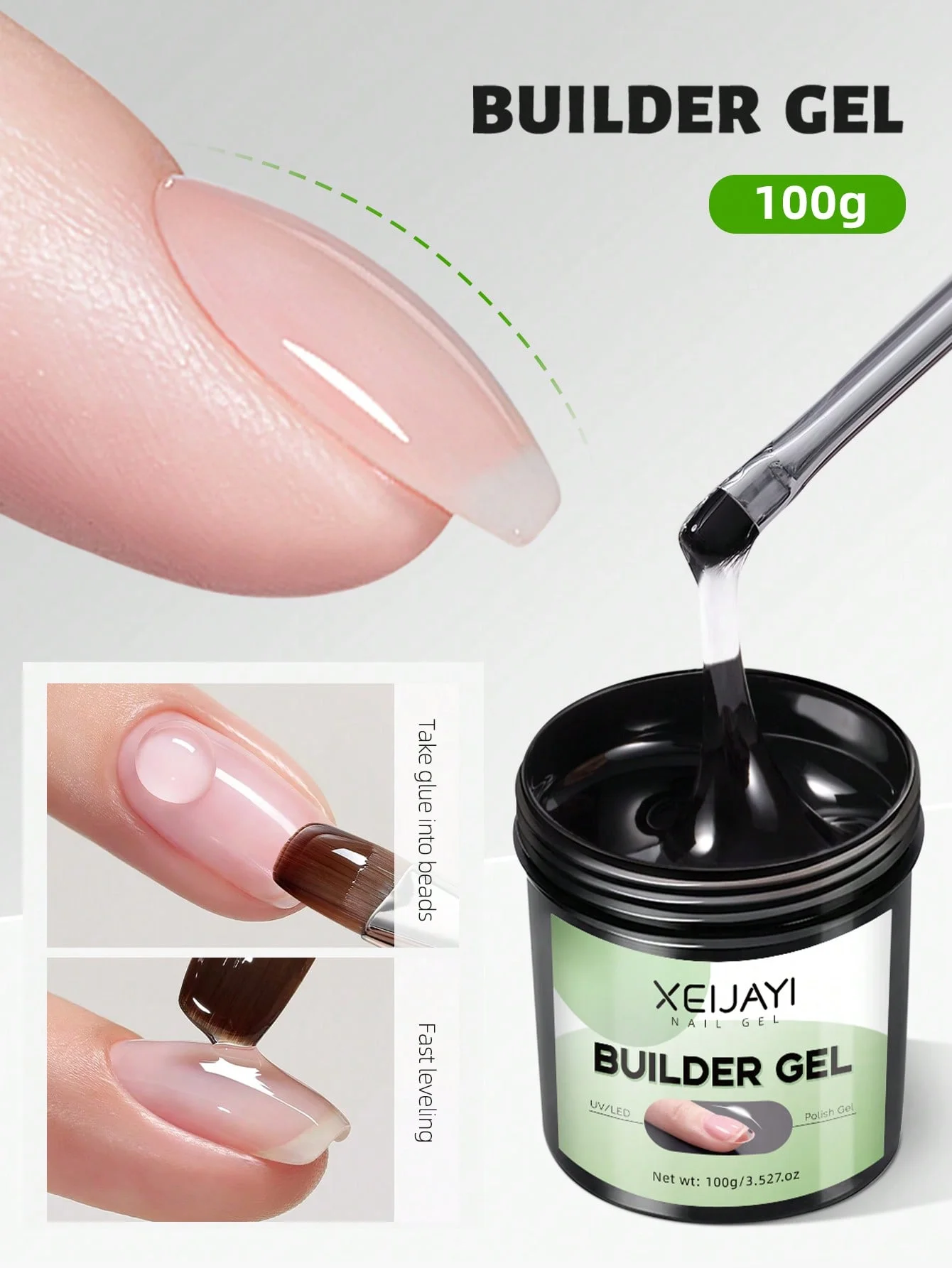 

1pc 100g Construction No Wipe Gel Base Coat, Soak Off LED Clear Gel Base Gel Glossy Finish Long Lasting Gel Polish