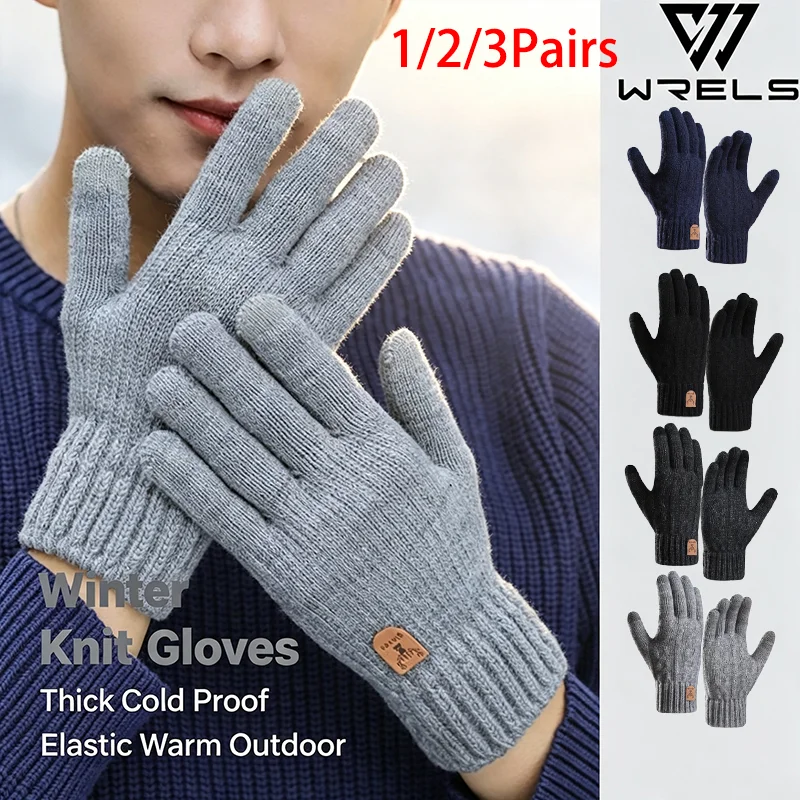 1/2/3Pairs Winter Universal Gloves Thickened Cold Proof Cycling Outdoor Gloves Casual Warm  Elastic Knitted Sking Hiking Gloves