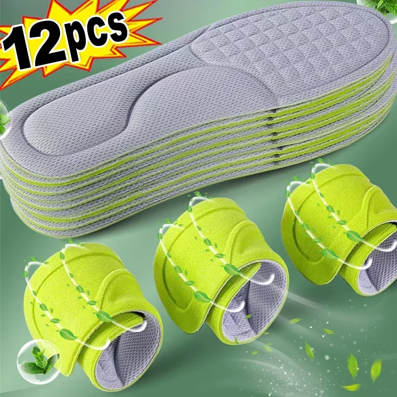 12pcs Memory Foam Nano Insoles Unisex Soft Sweat-Absorbing Shoe Sole Insert Paddings Women Men Orthopedic Sports Cushion