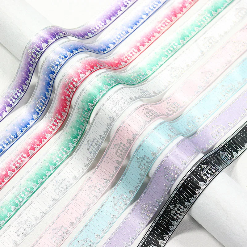 1'' 25mm Hologram Silver Foil Carousel Amusement Park Print Satin Ribbon For Crafts Bow Handmade DIY Gift Wrap Party Wedding