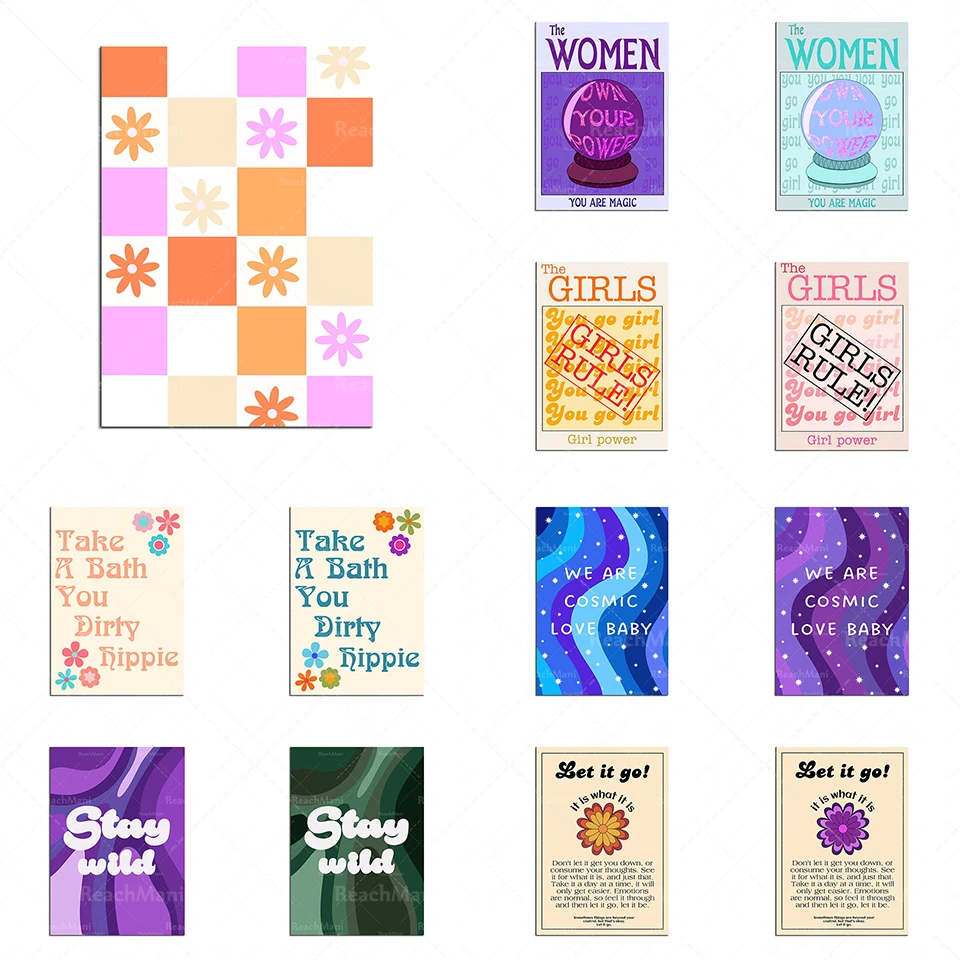 Cosmic love, stay wild, you are awesome, checkerboard flowers, bathe you dirty hippie art poster typography Y2k aesthetic print