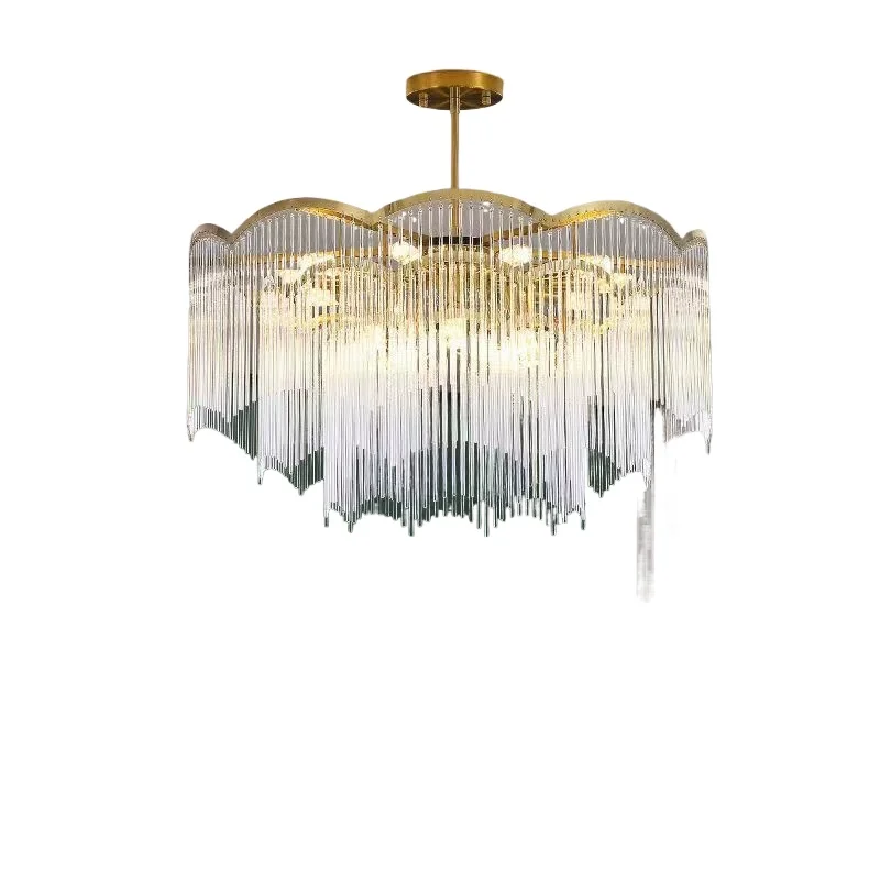 Italian style light luxury fringed bedroom crystal chandelier modern simple living room stainless steel chandelier