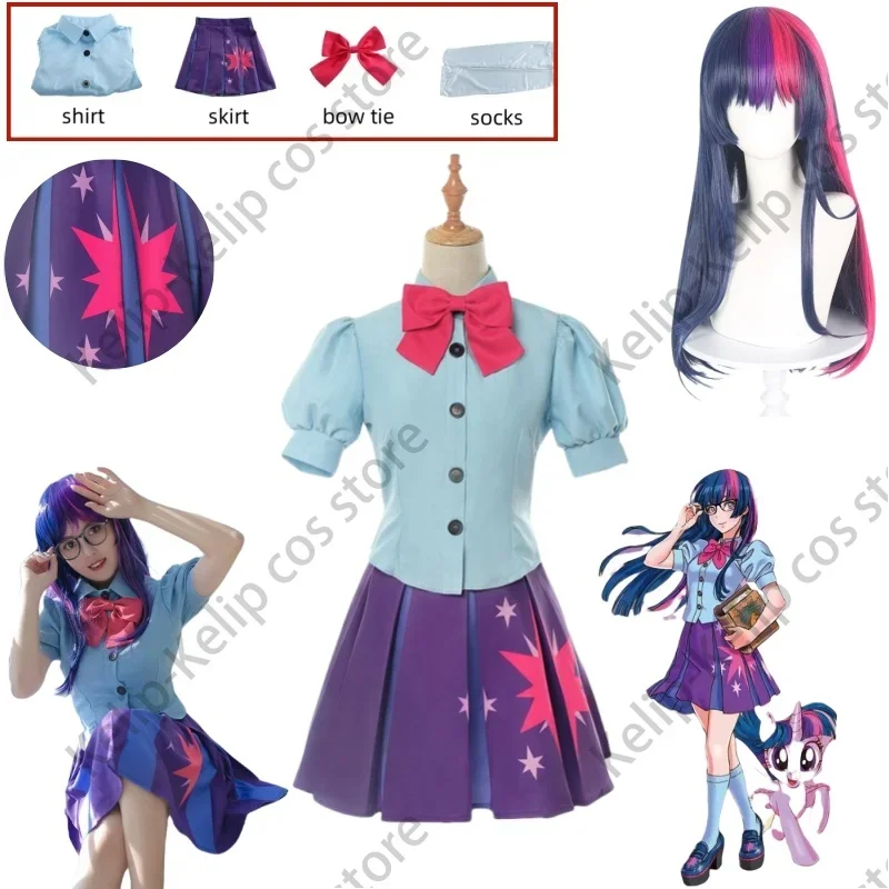 Twilight Sparkle Costume Human Dress Cosplay Costume Sailor Shirt Short Dress Halloween Carnival Party Uniform Set