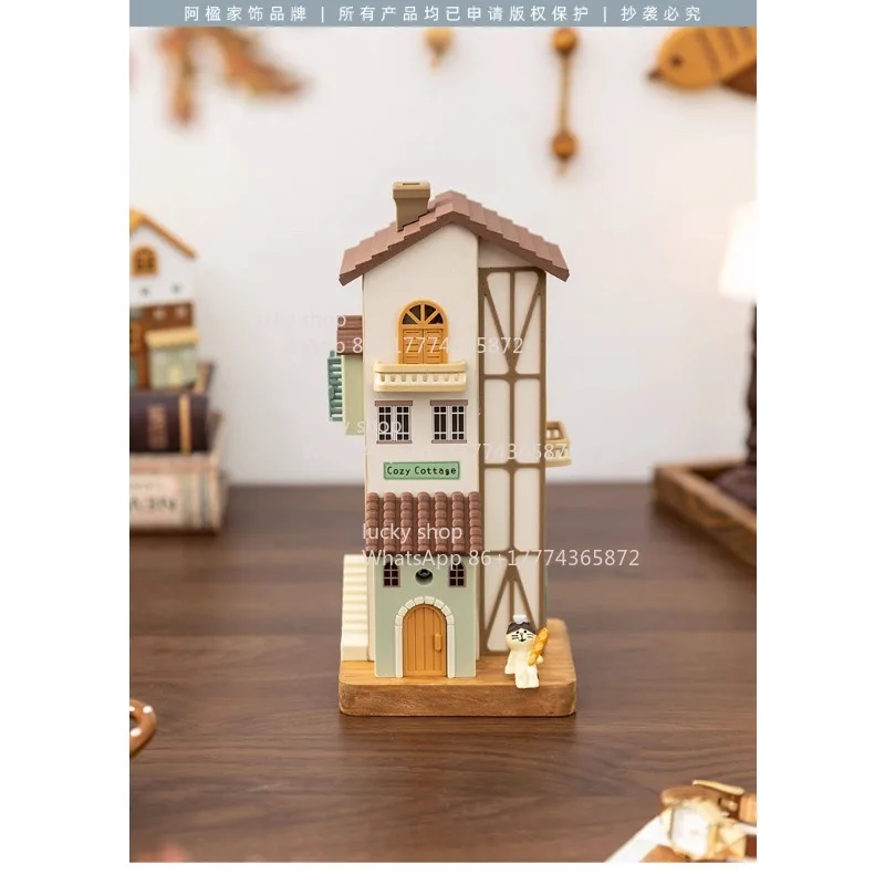

French Cream Good-looking Wooden House Model Scene Bookcase Art Children's Room Ornament Decompression Gift