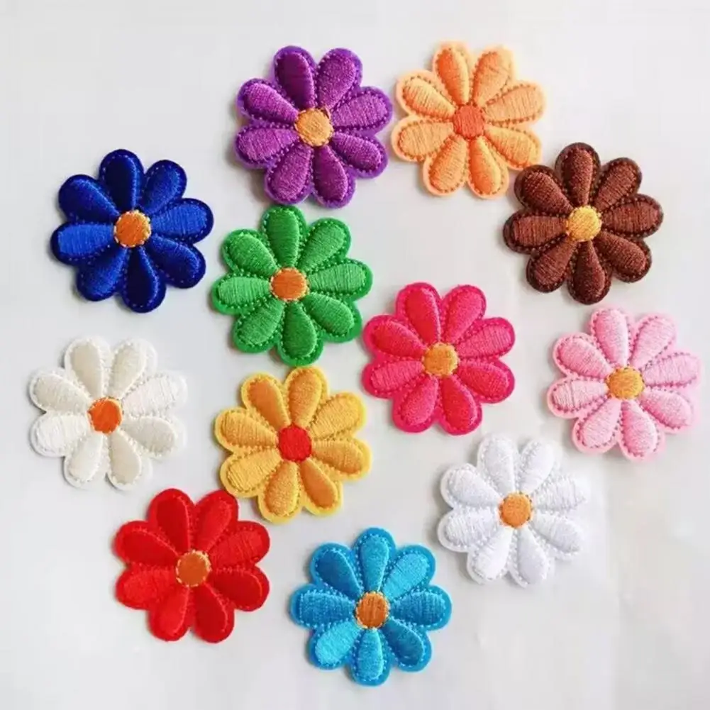 

12Pcs Iron-on Flower Patches Embroidered Daisy Applique Sew On Flower Applique For Clothing Jackets Hats Jeans DIY Repair Decor