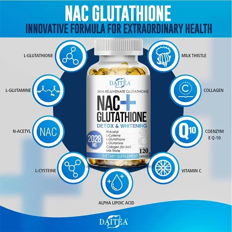 NAC+ Glutathione Capsules Antioxidant, Kidney and Liver Cleansing, Detoxification & Repair, Skin Whitening Cell Growth, Immunity