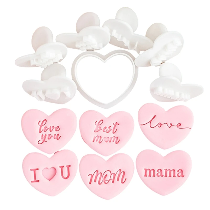 

Set Of 7 Mother's Day Special Heart Cookie Molds Functional Heart Cookie Dessert Cutter For Festival Baking Creation Y5GA
